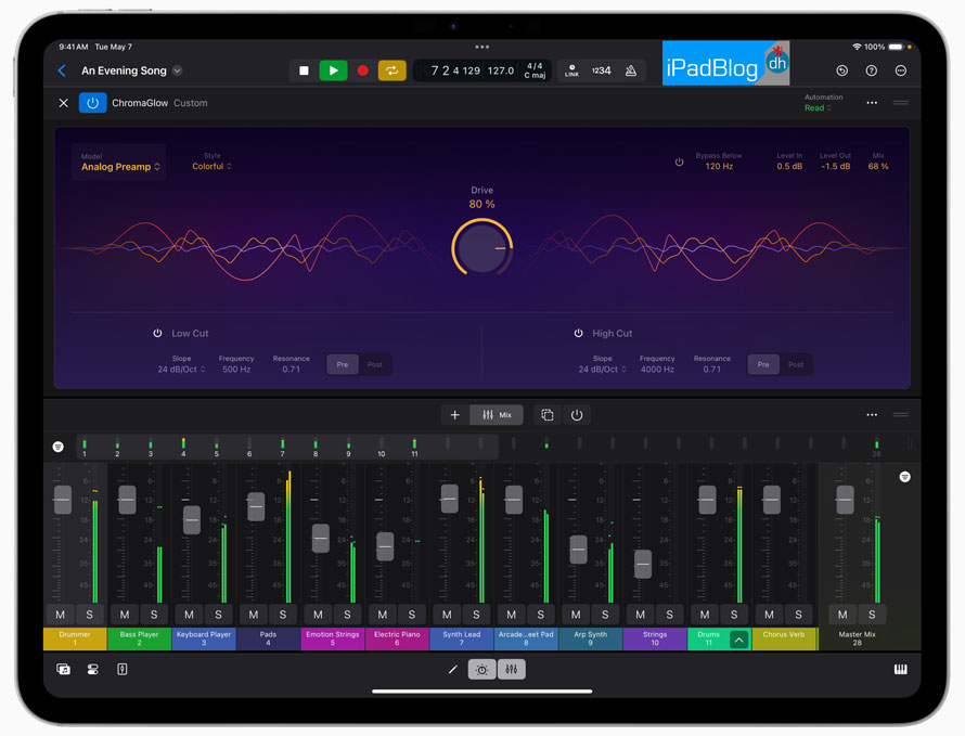 Der M4 liefert eine bis zu 1,5-mal schnellere CPU Performance im Vergleich zum leistungsstarken M2 im vorherigen iPad Pro und steigert die Performance bei Pro Workflows in Apps wie Logic Pro.