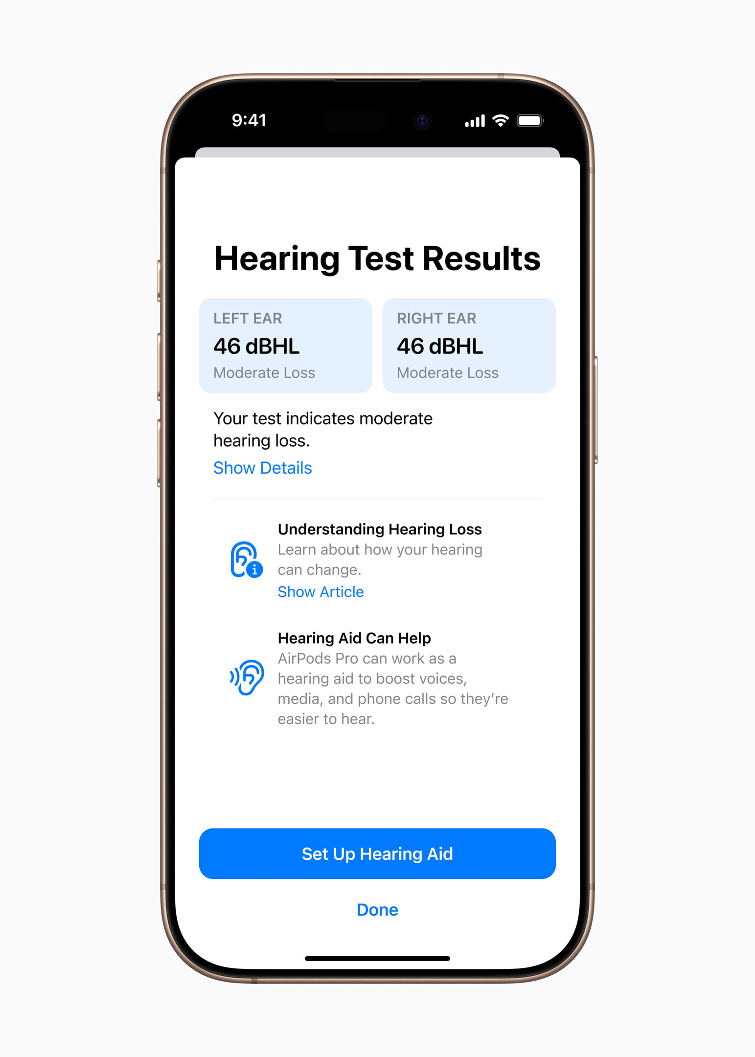 Mithilfe des personalisierten Hörprofils, das beim Hörtest erstellt wird, verwandelt dieses neue Feature die AirPods Pro nahtlos in eine Hörhilfe auf klinischem Niveau